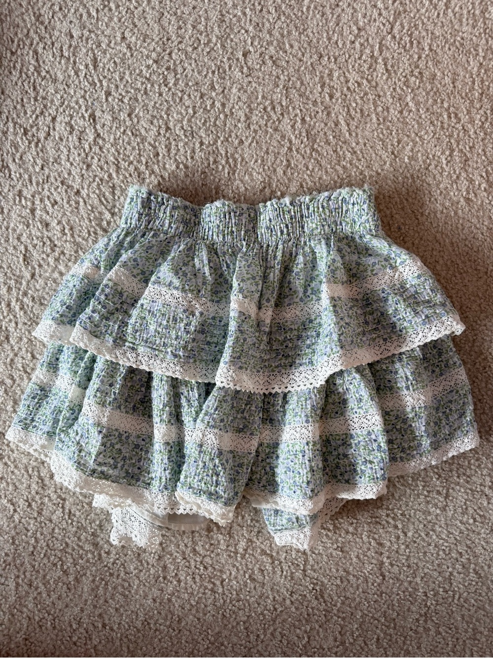 aerie Floral Tiered Ruffle Mini Skirt - Blue & White & Green
